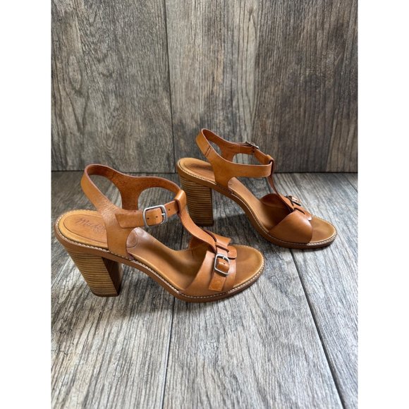 Madewell Loren Leather Ankle Strappy Heeled Sandals Minimalist Tan Womens Sz 8.5 - Picture 3 of 9